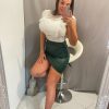 Elina bőr hatású ezüst gombos zöld szoknya