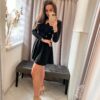 Elizabet fekete arany gombos fodros ruha - Image 4
