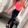 Dóra v kivágott rövid ujjú felső neon pink