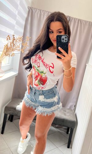 Strawberry eper mintás fehér felső