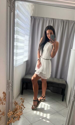 Asli fehér öves ujjatlan mini ruha