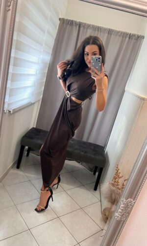 Rosen nyitott arany kapcsos csoki barna ruha