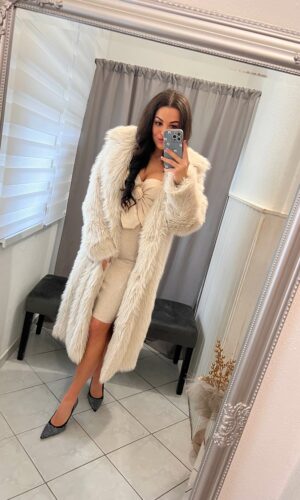 Loren bézs szőrmés maxi kabát