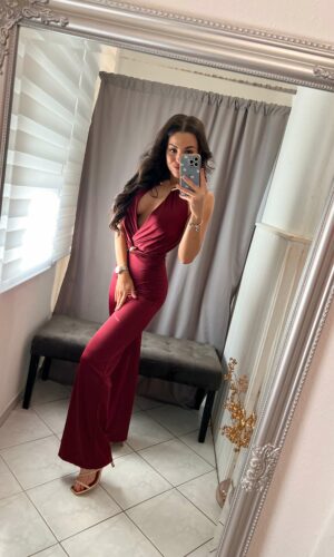 Milen nyitott arany diszitéses burgundi overál