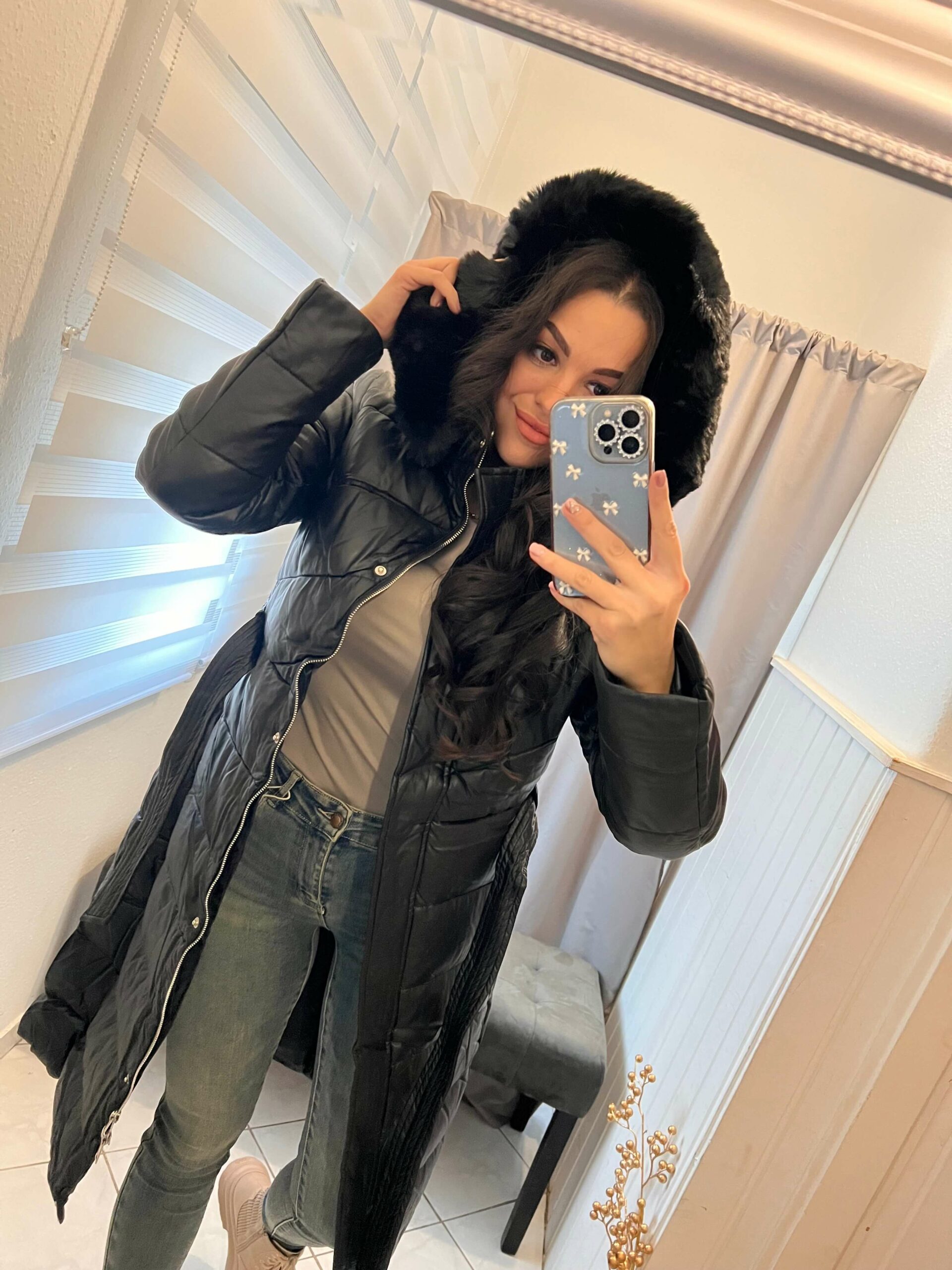 Zina fekete steppelt hosszitott kabát - Image 6