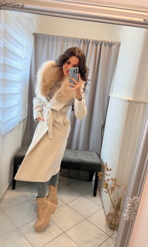 Missi bézs szőrmés szövet kabát