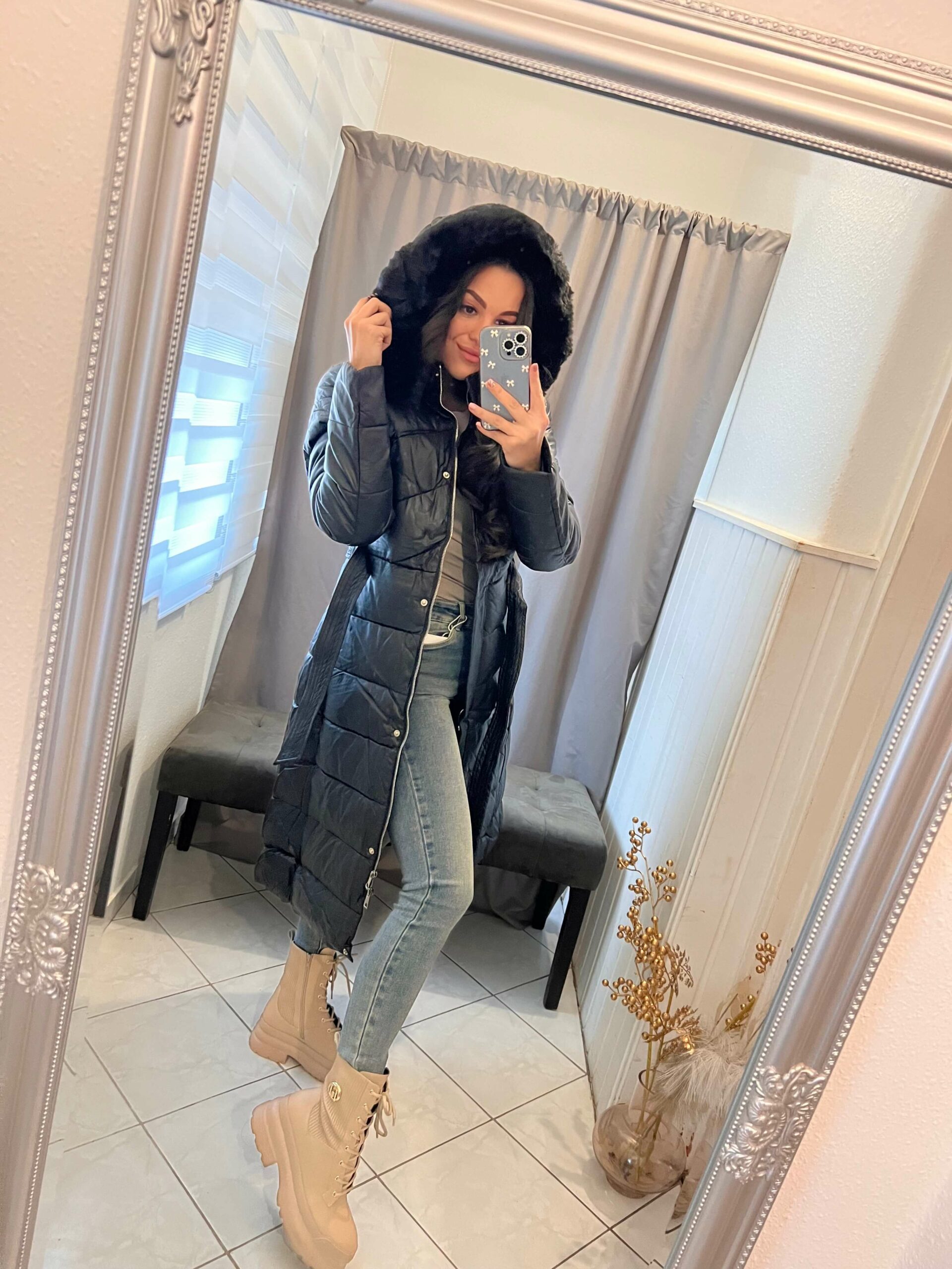 Zina fekete steppelt hosszitott kabát - Image 4