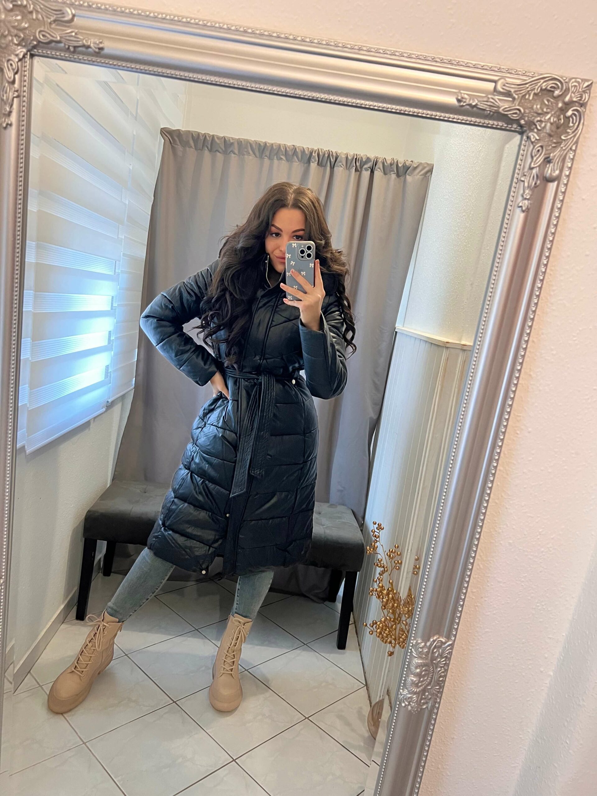 Zina fekete steppelt hosszitott kabát - Image 5