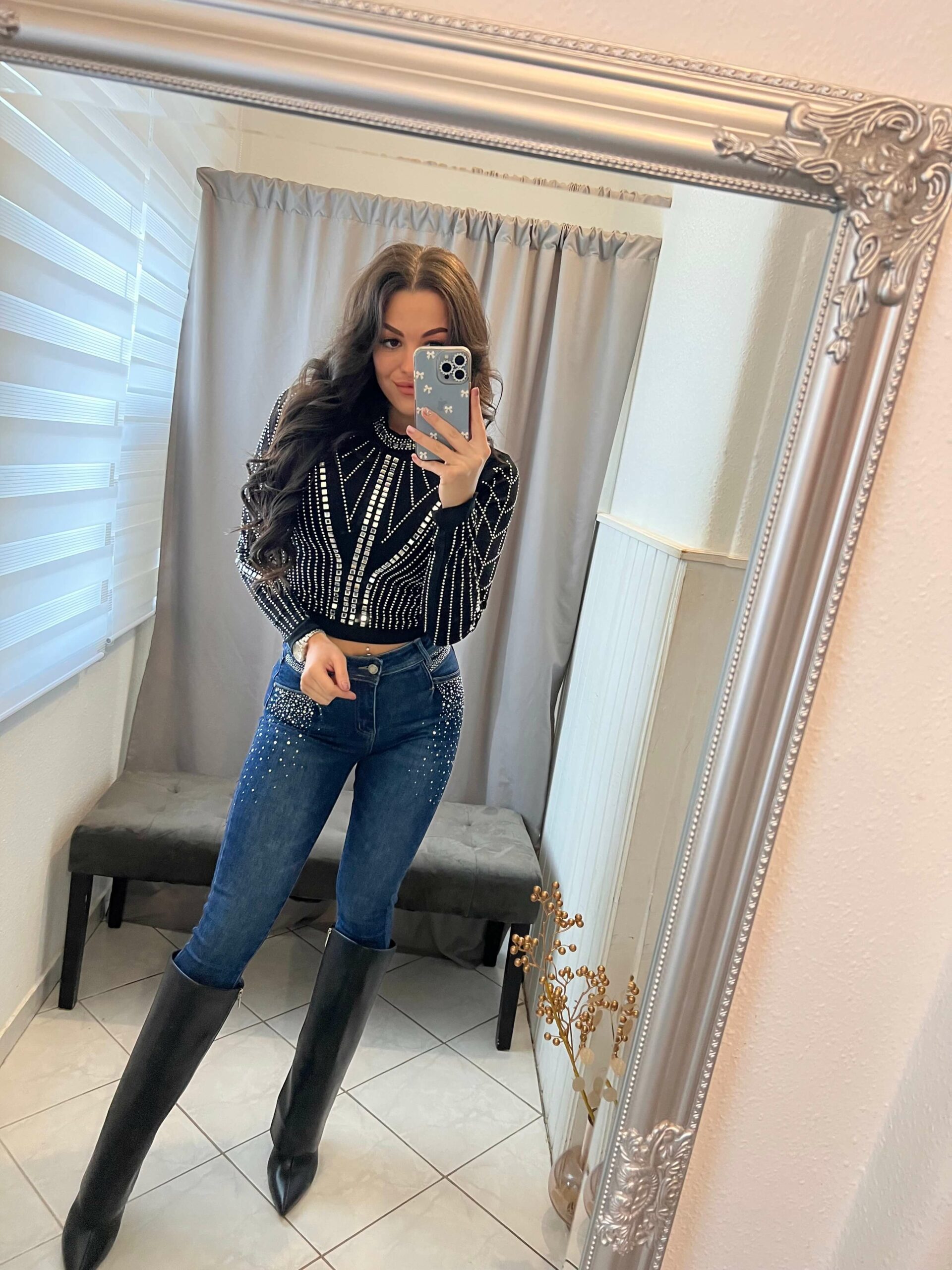 Neza kék kövezett farmer nadrág - Image 5