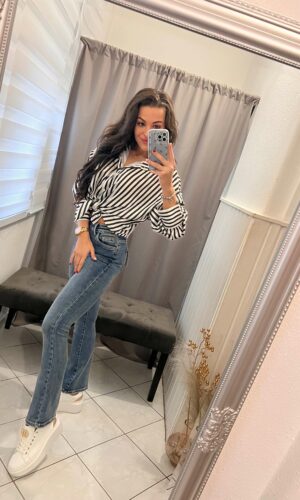 Ilen fekete fehér csikos szatén ing