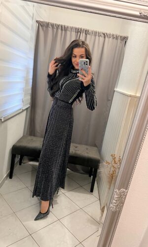 Szena ezüst kövezett maxi szoknya