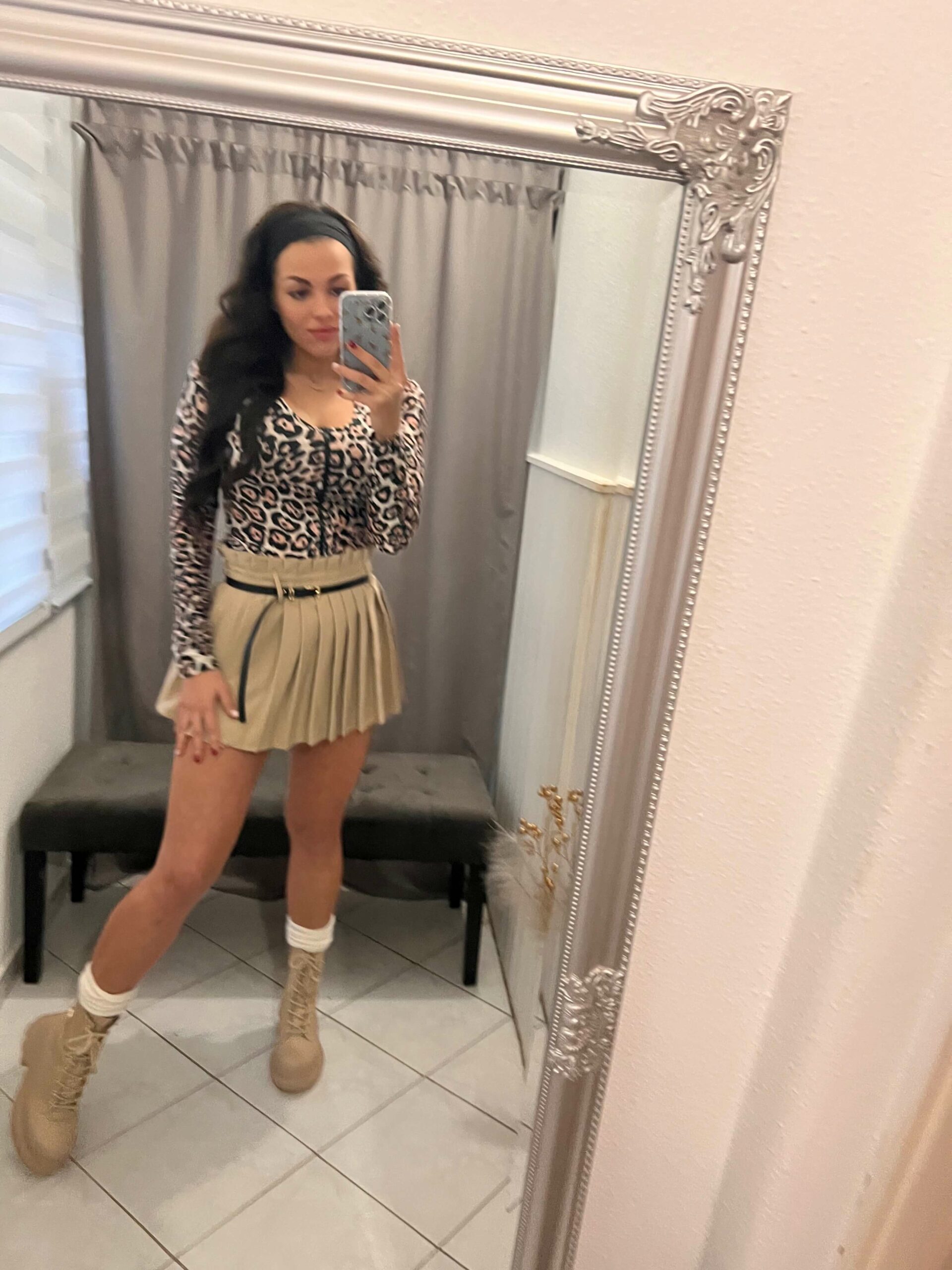 Bess fodros bézs szoknya nadrág övvel - Image 8