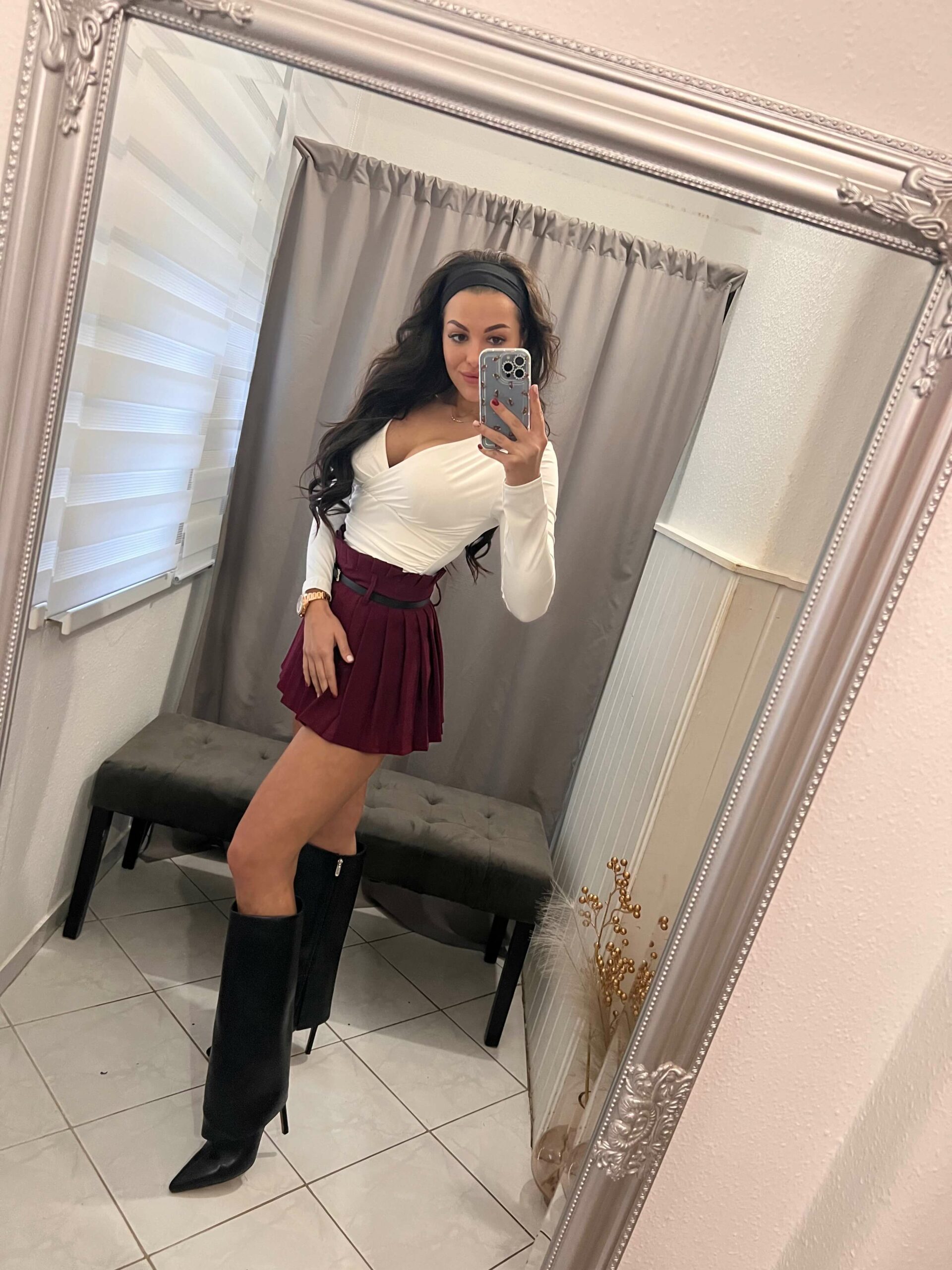 Bess fodros burgundi szoknya nadrág övvel - Image 2