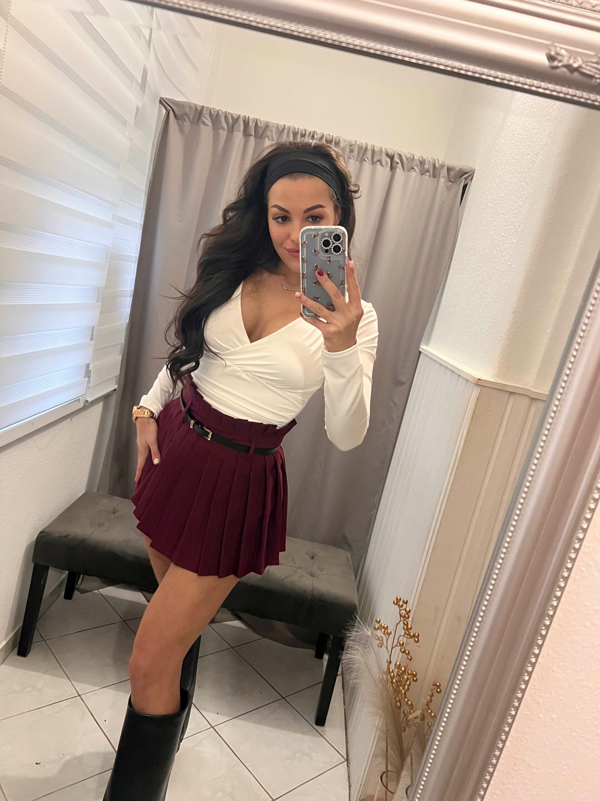 Bess fodros burgundi szoknya nadrág övvel - Image 9