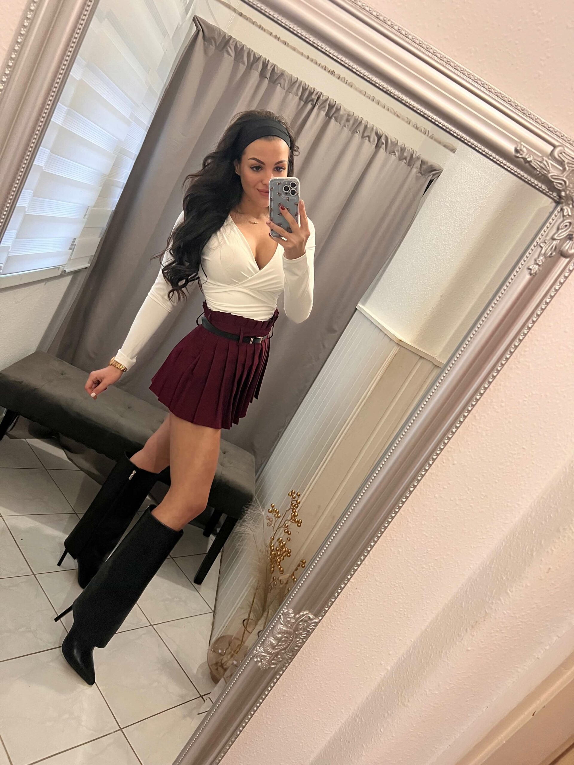 Bess fodros burgundi szoknya nadrág övvel - Image 6