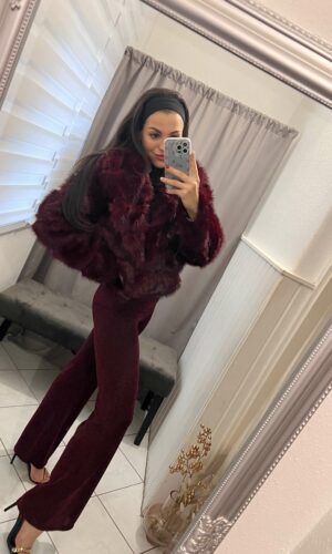 Szelen bordó szőrmés kabát