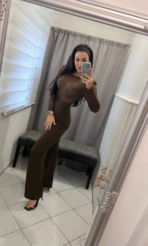 Szelena csoki barna csipkés overál övvel