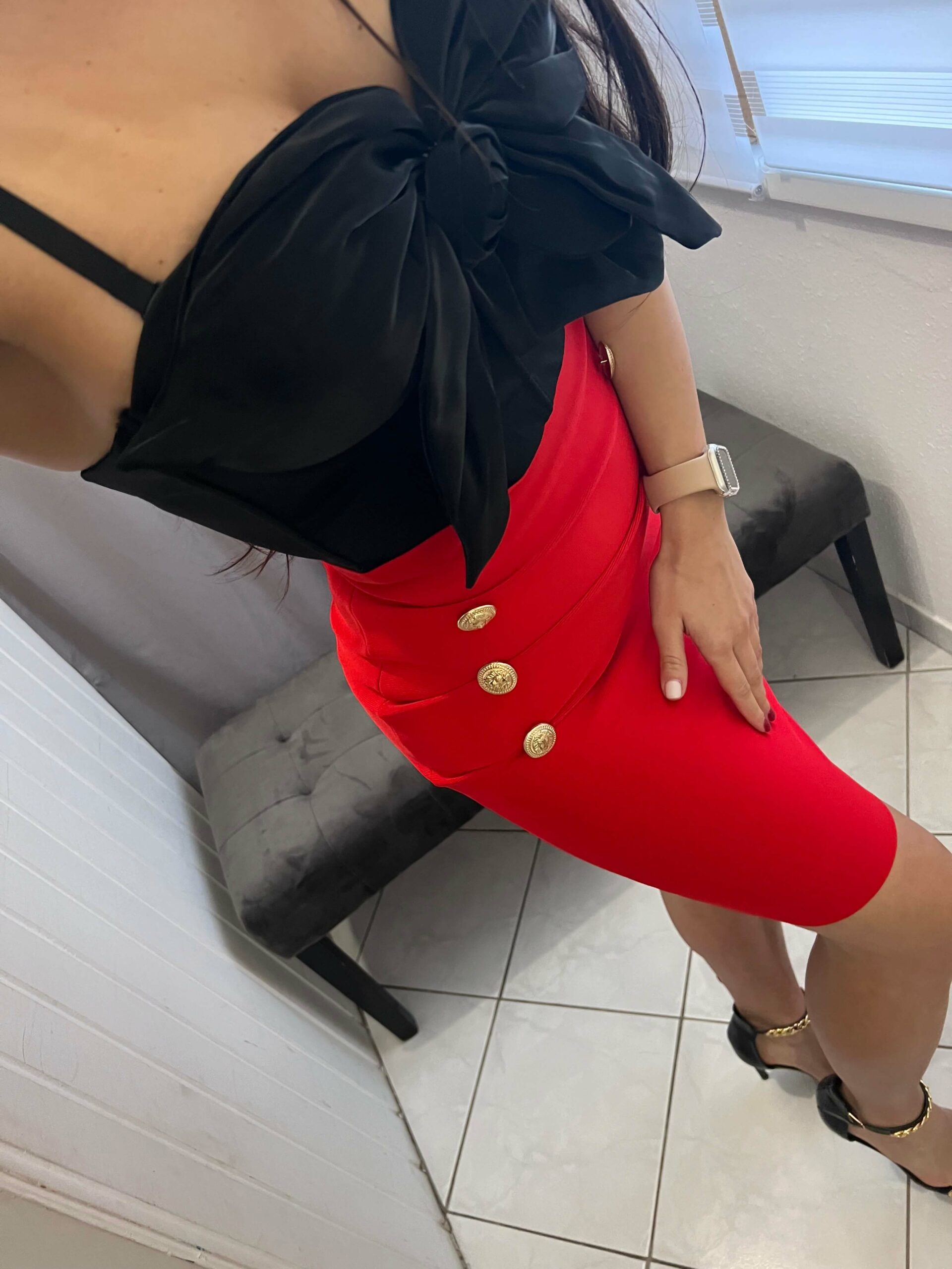 Pelen piros alakformáló szoknya - Image 5