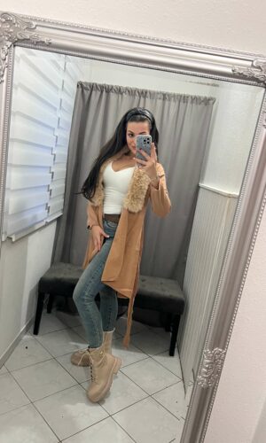 Bri szőrmés kapucnis barna kardigán