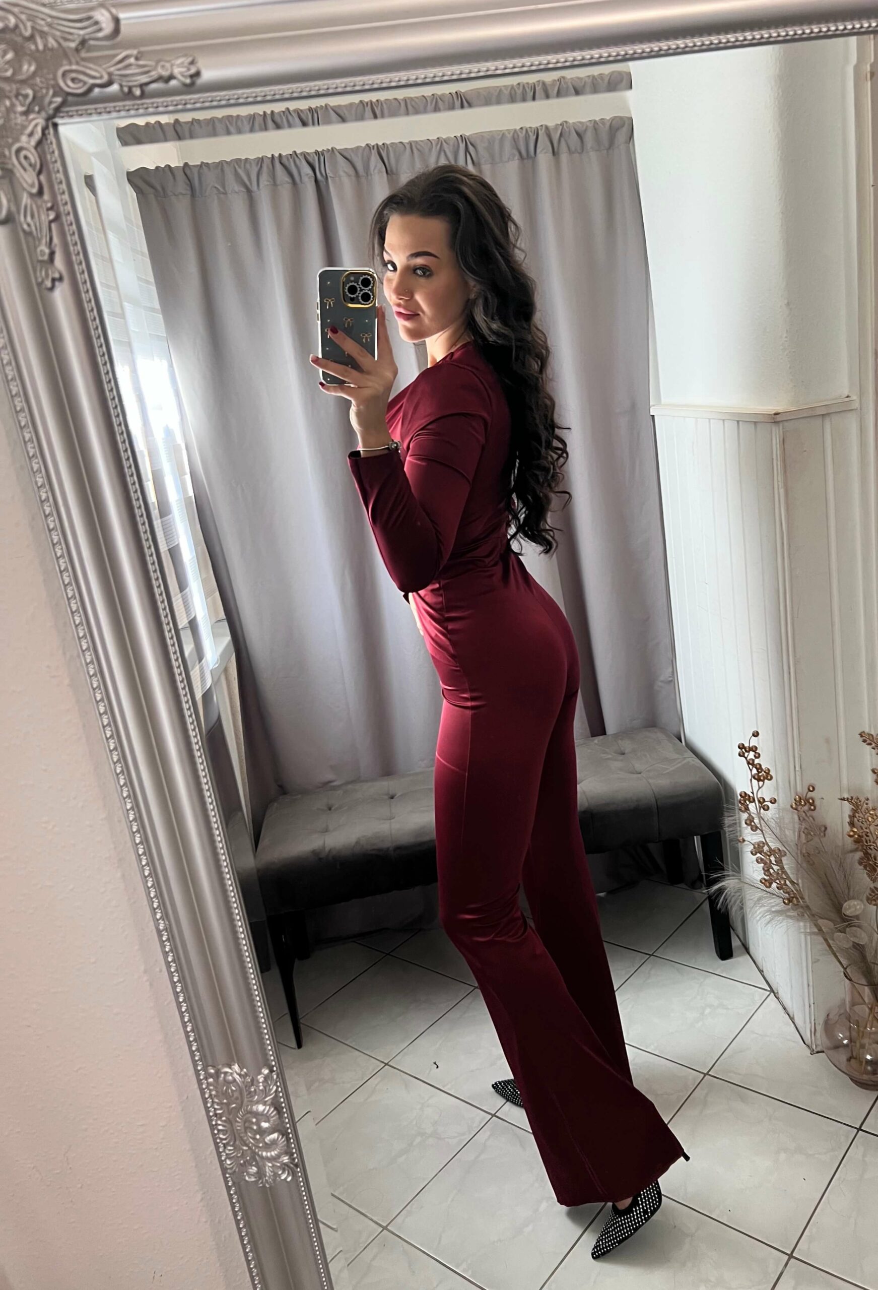 Fella burgundi ezüst kövezett overál - Image 7