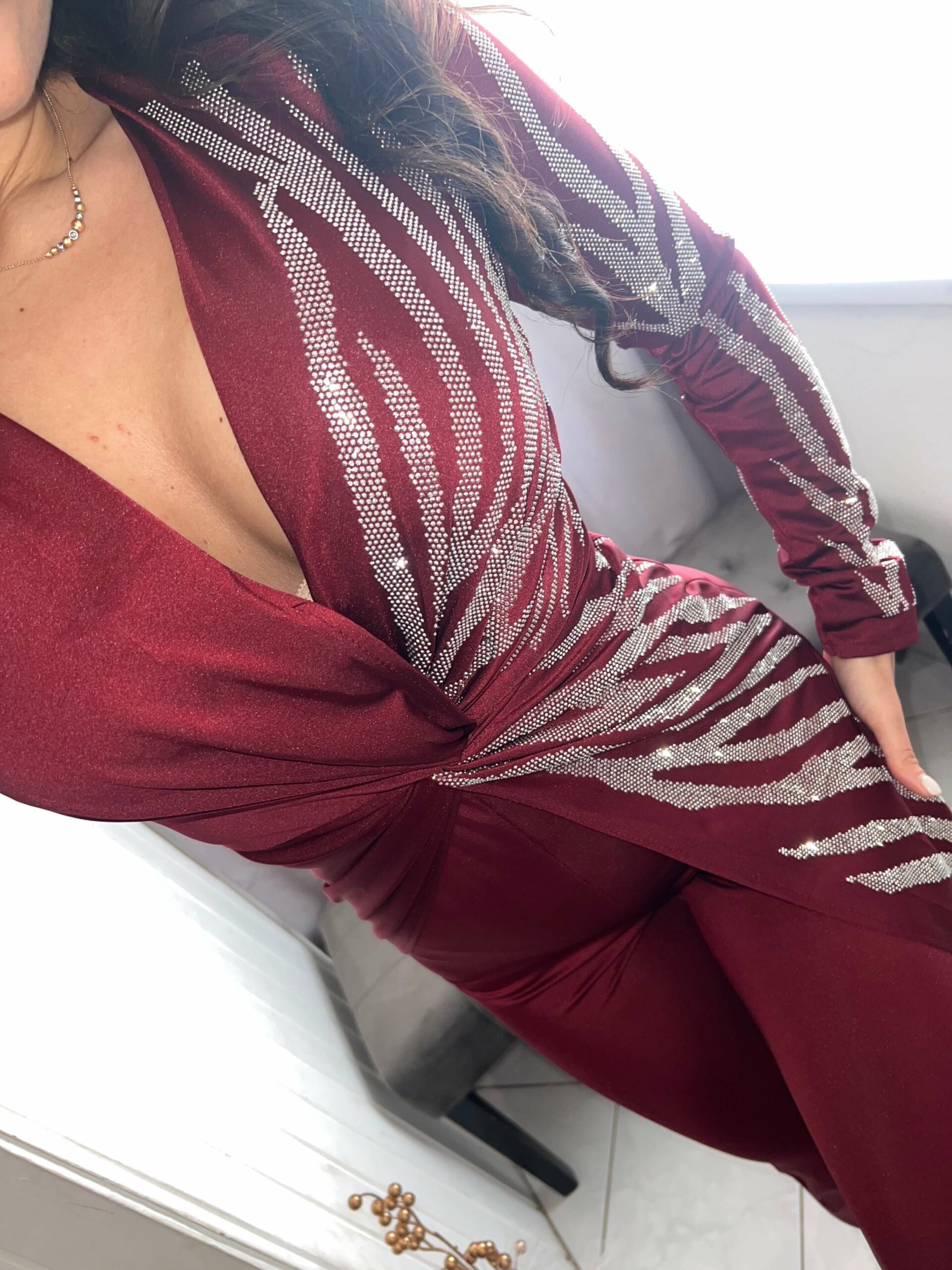 Fella burgundi ezüst kövezett overál - Image 6