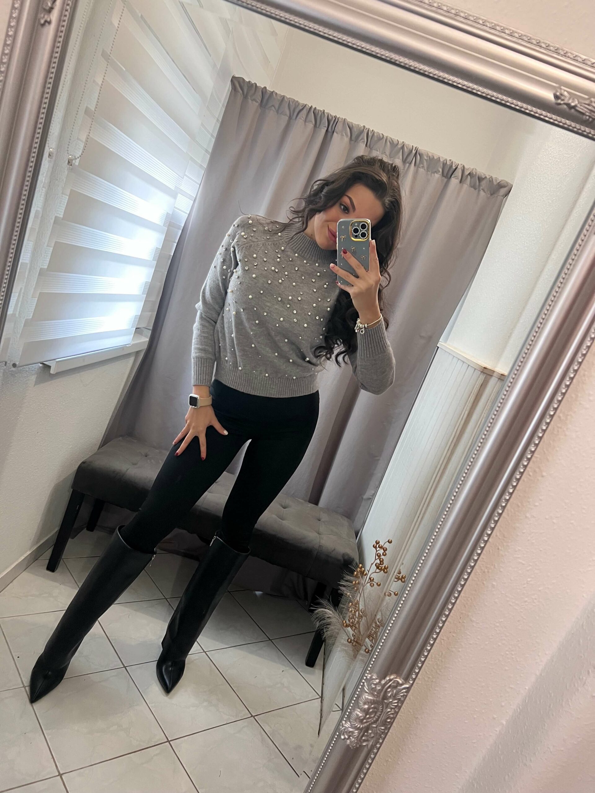 Aria köves kötött szürke pulóver - Image 4