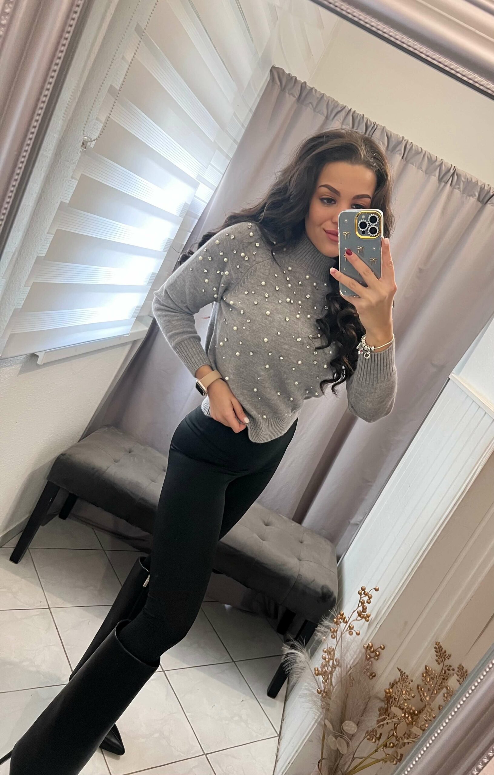 Aria köves kötött szürke pulóver - Image 5