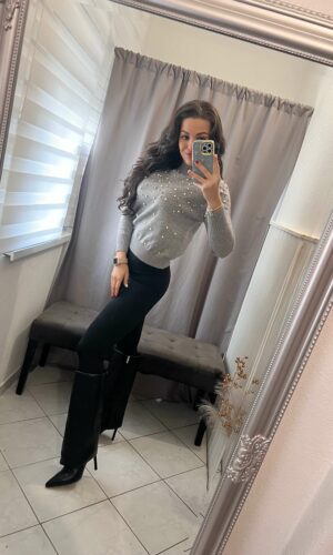 Aria köves kötött szürke pulóver