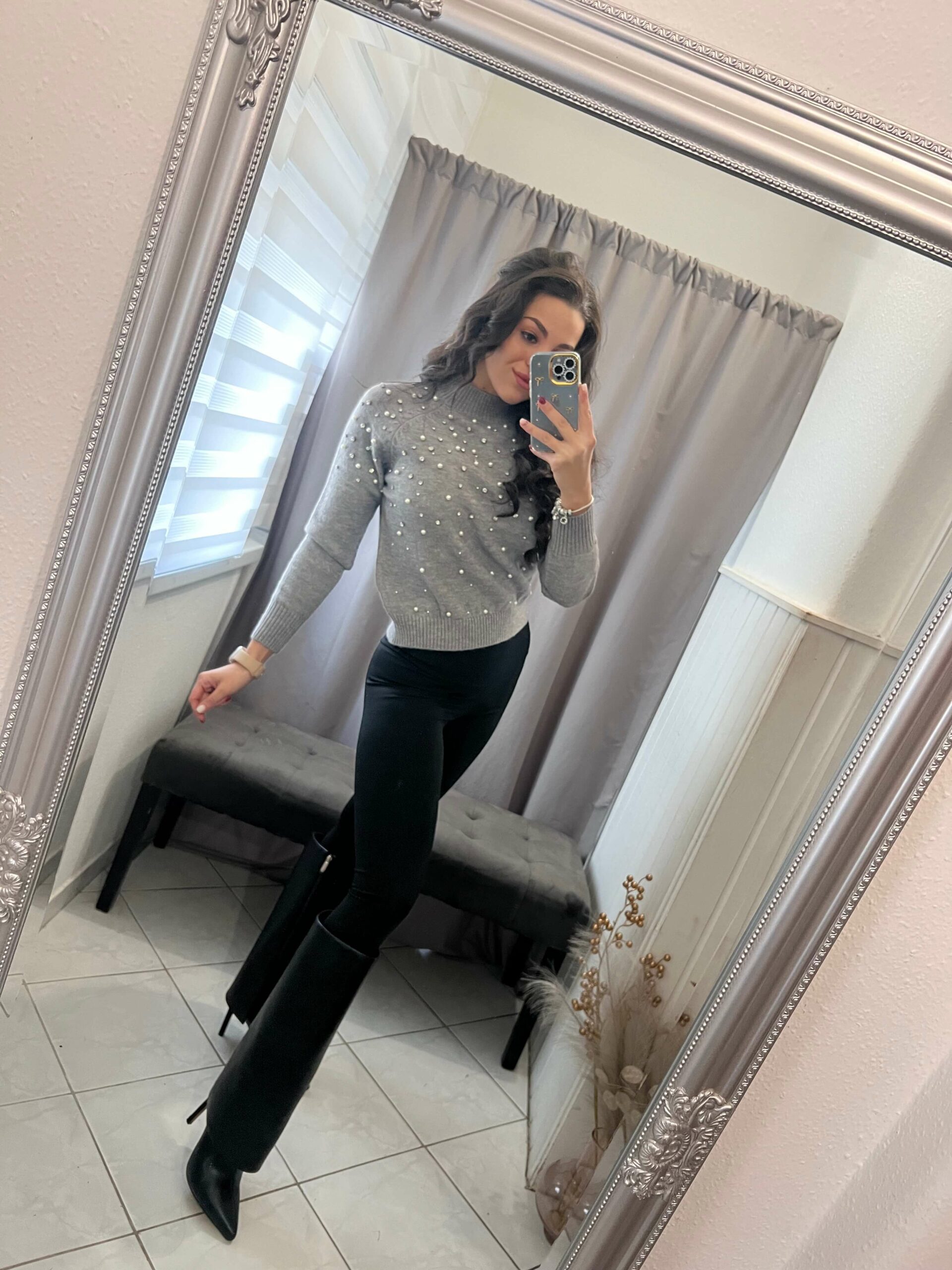 Aria köves kötött szürke pulóver - Image 2