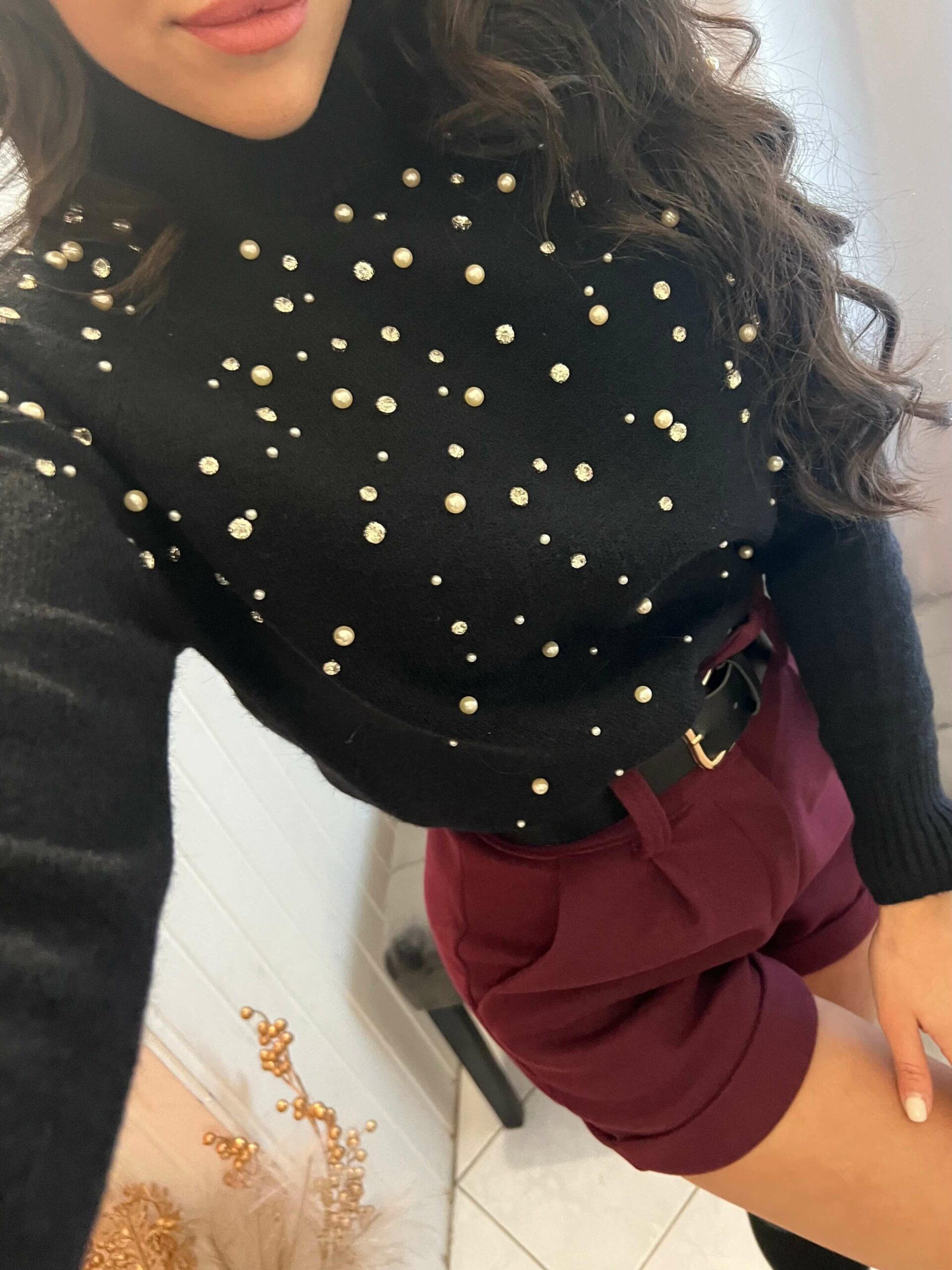 Aria köves kötött fekete pulóver - Image 5