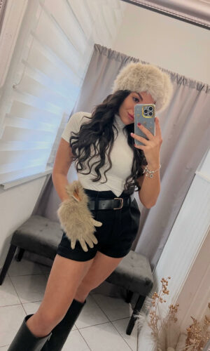 Demi szőrmés bézs kesztyű