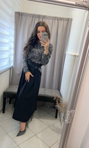 Molli ezüst flitteres fekete maxi ruha