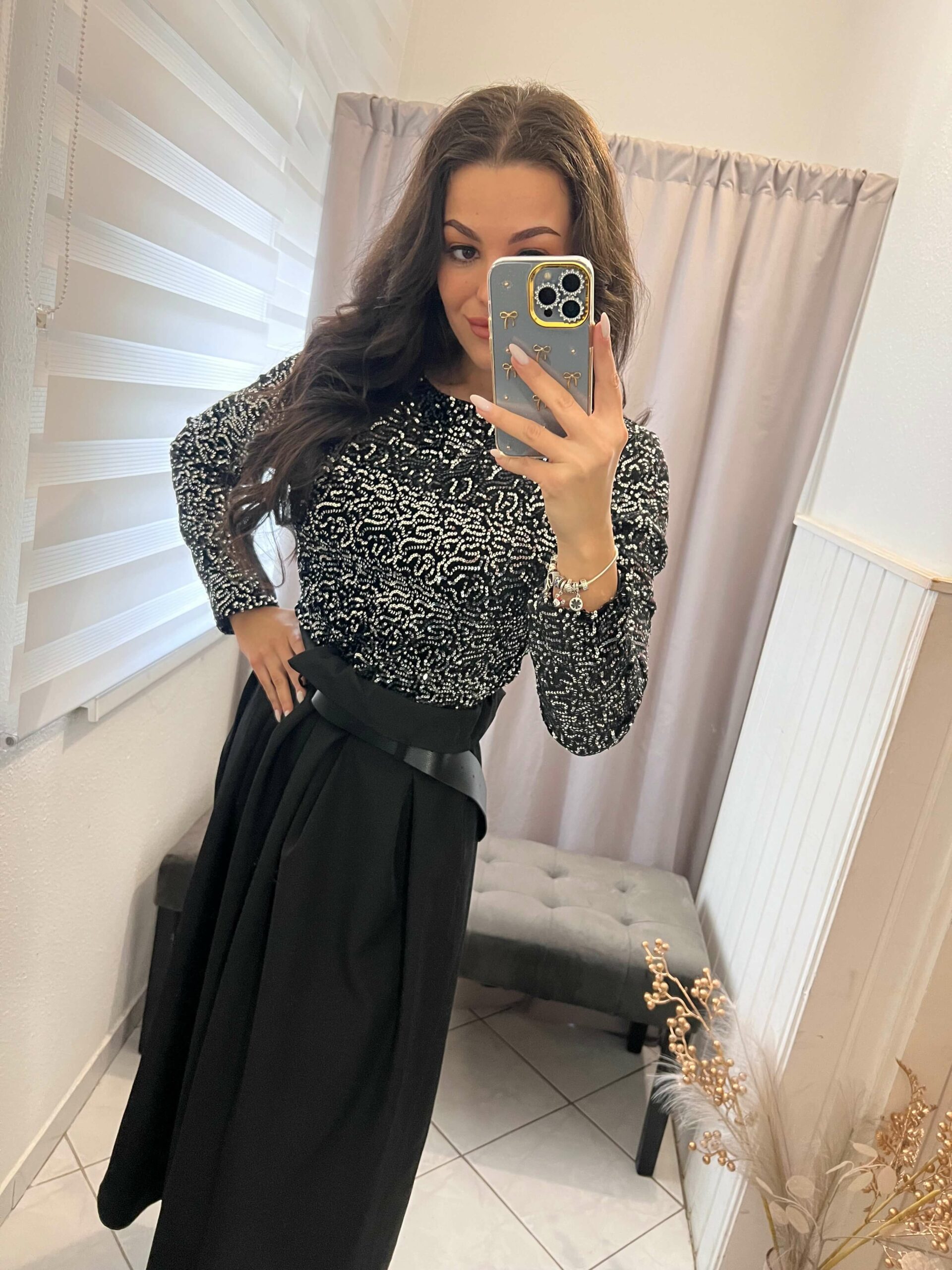 Molli ezüst flitteres fekete maxi ruha - Image 6