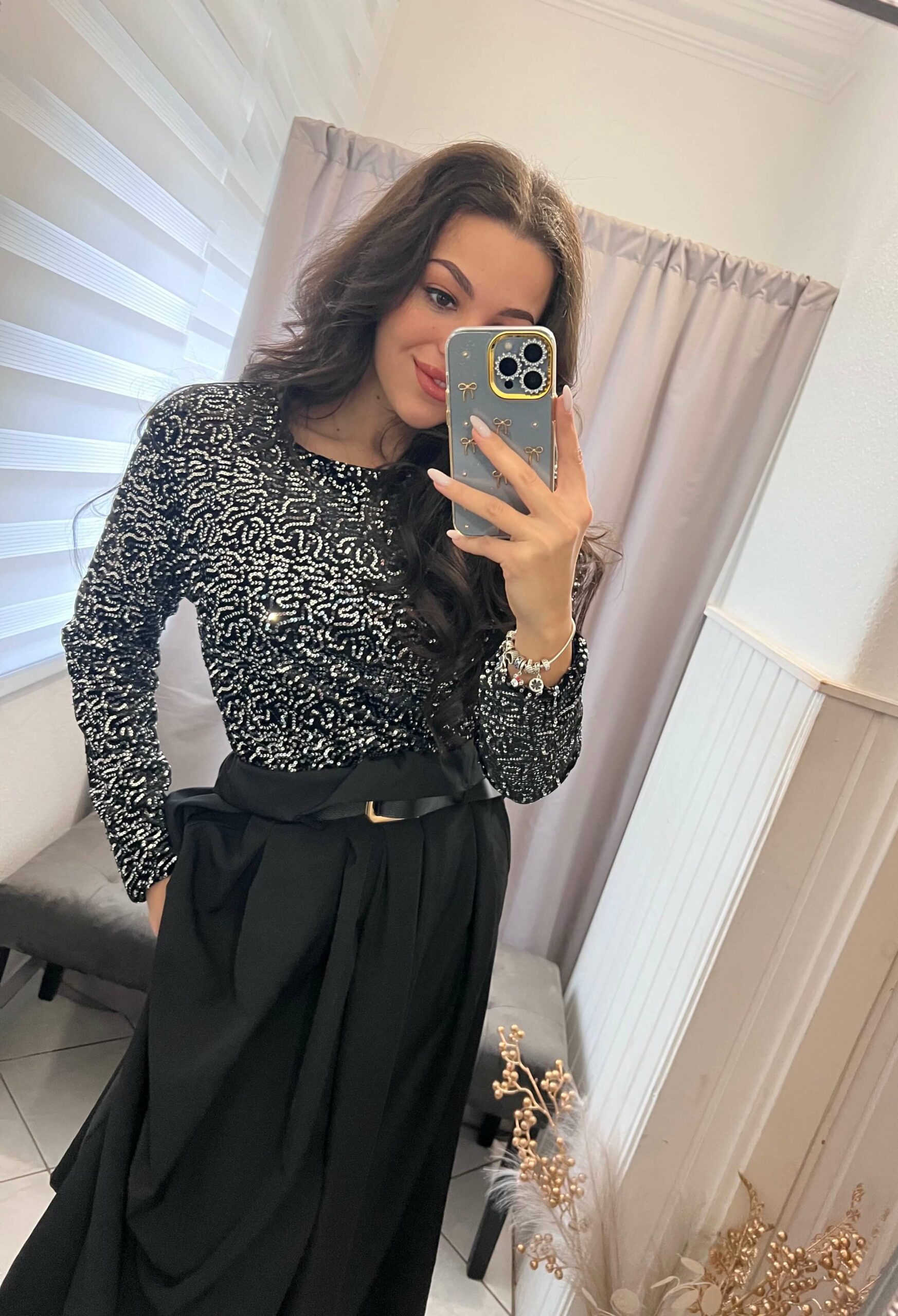 Molli ezüst flitteres fekete maxi ruha - Image 4