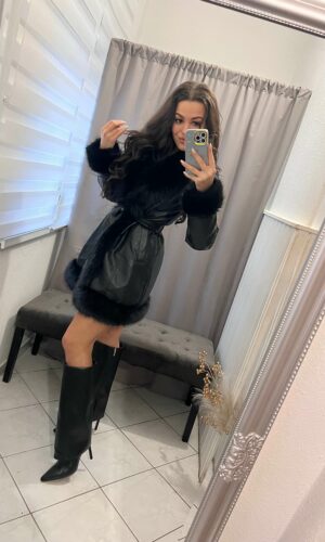 Zira fekete szőrmés bőr kabát