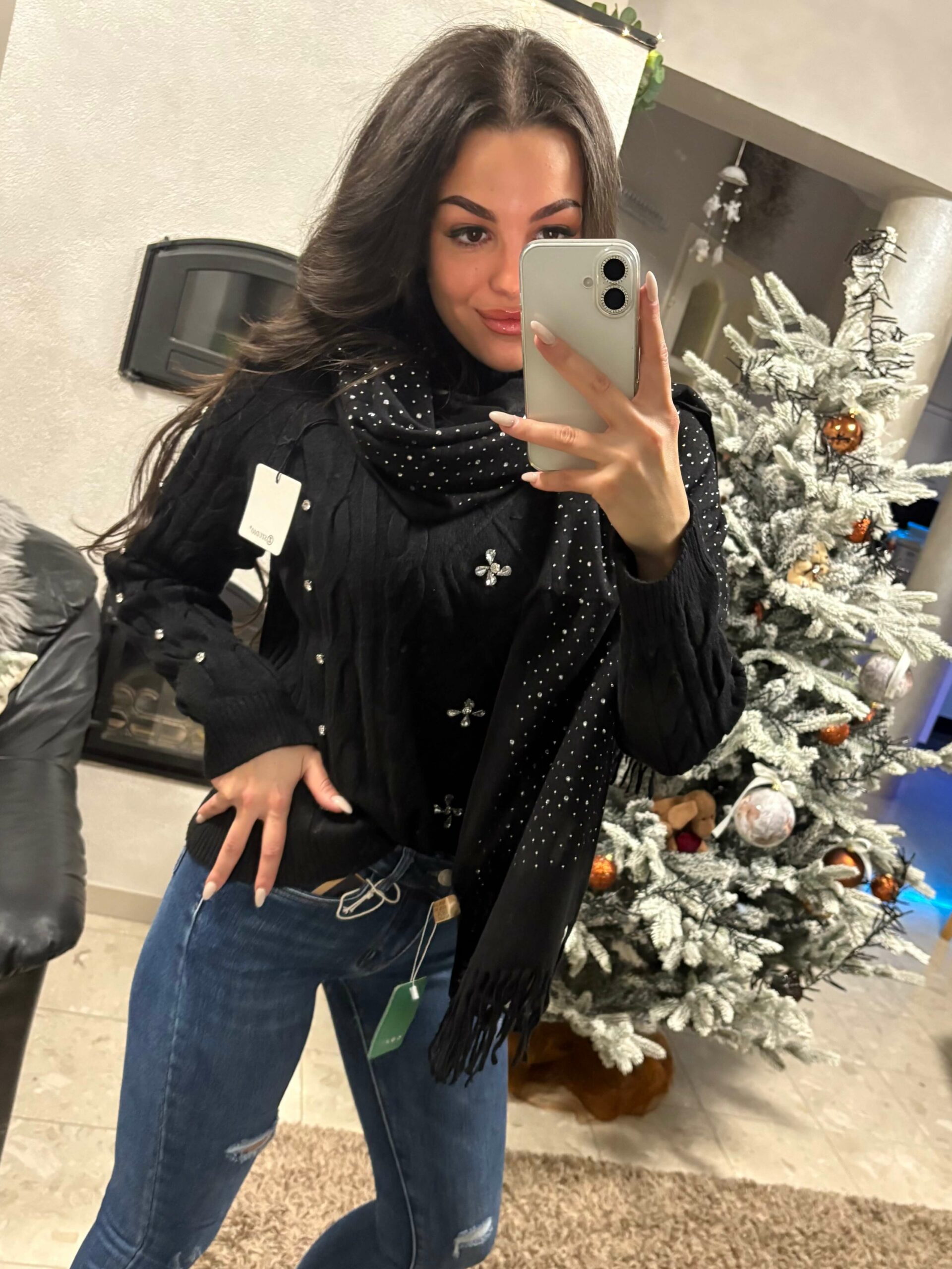 Arie köves garbós kötött fekete pulóver - Image 6