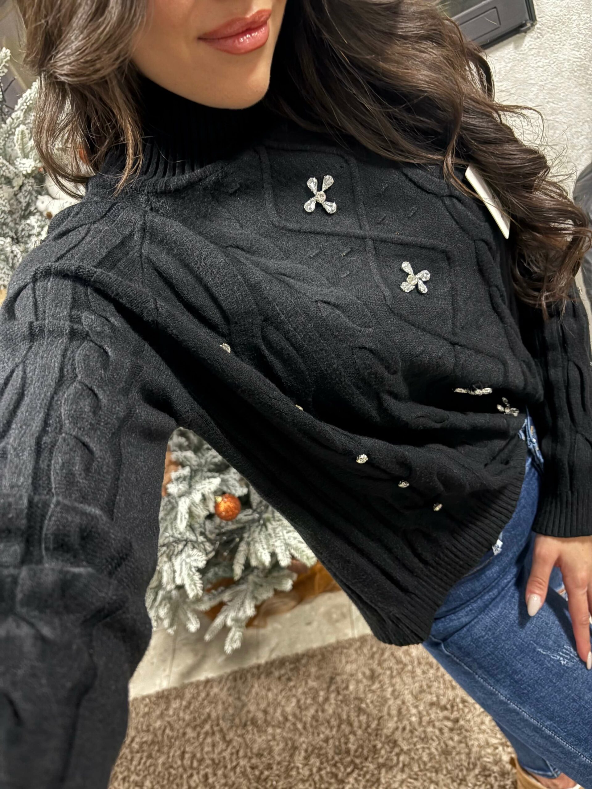 Arie köves garbós kötött fekete pulóver - Image 5