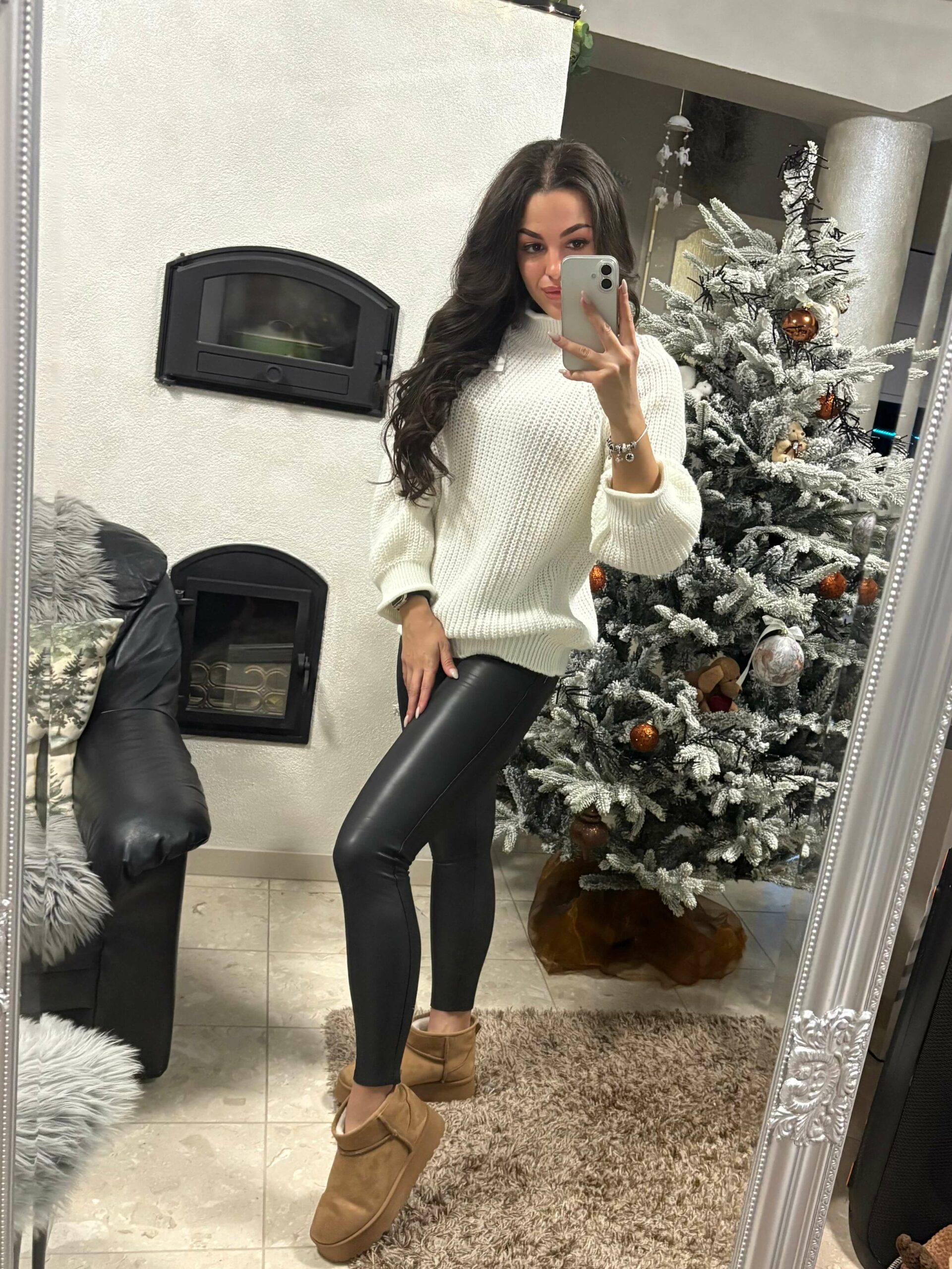 Flash fekete bőrhatású bélelt leggings - Image 3