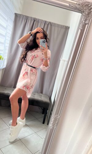 Nala szatén púder ing ruha övvel