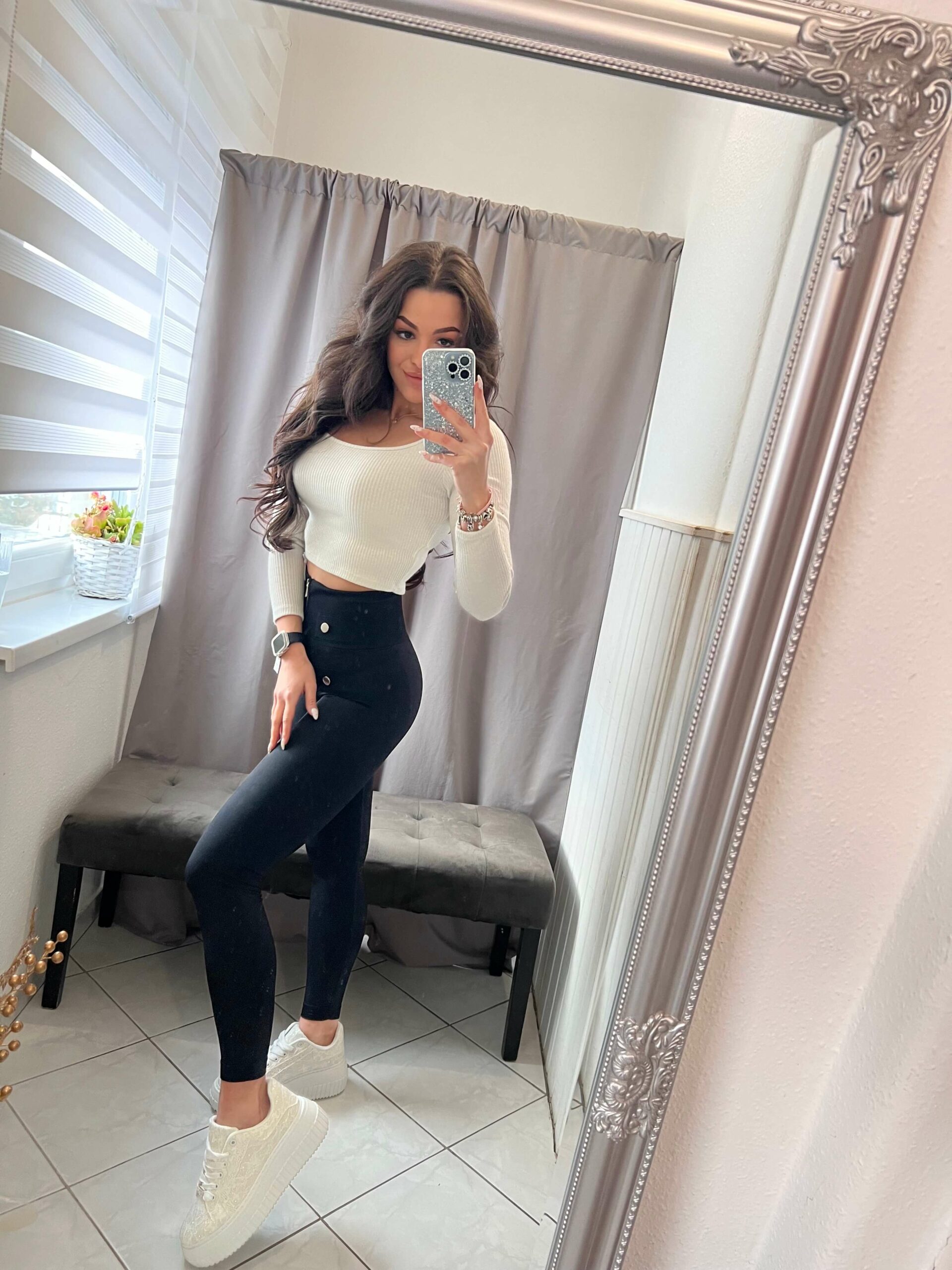 Nilen fekete alakformáló cipzáras leggings