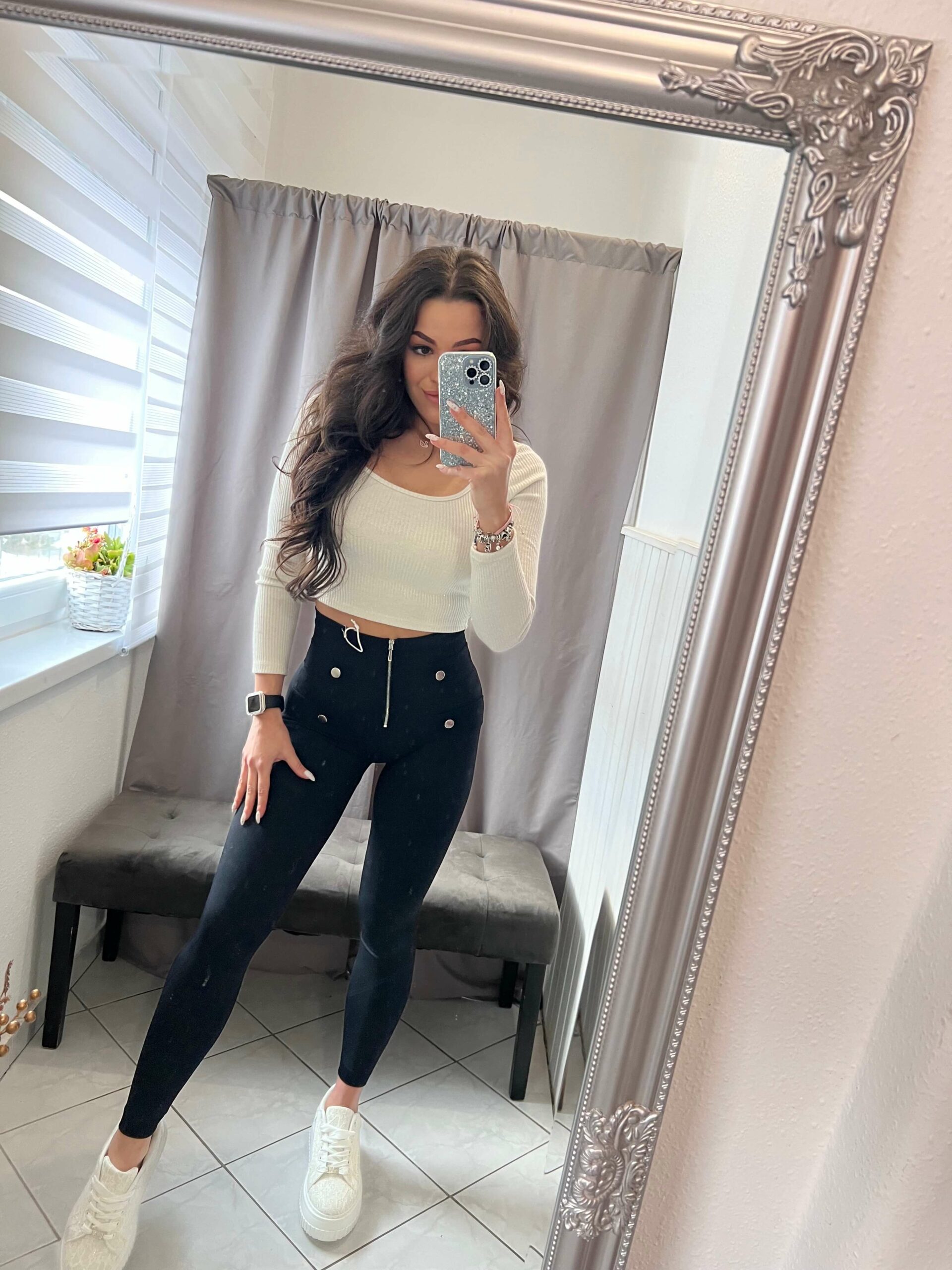 Nilen fekete alakformáló cipzáras leggings - Image 3