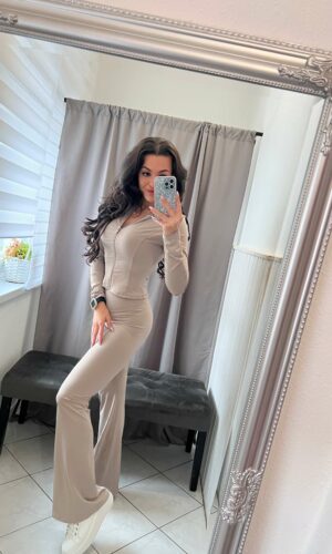 Szolen kétrészes bő szárú sötét bézs szett