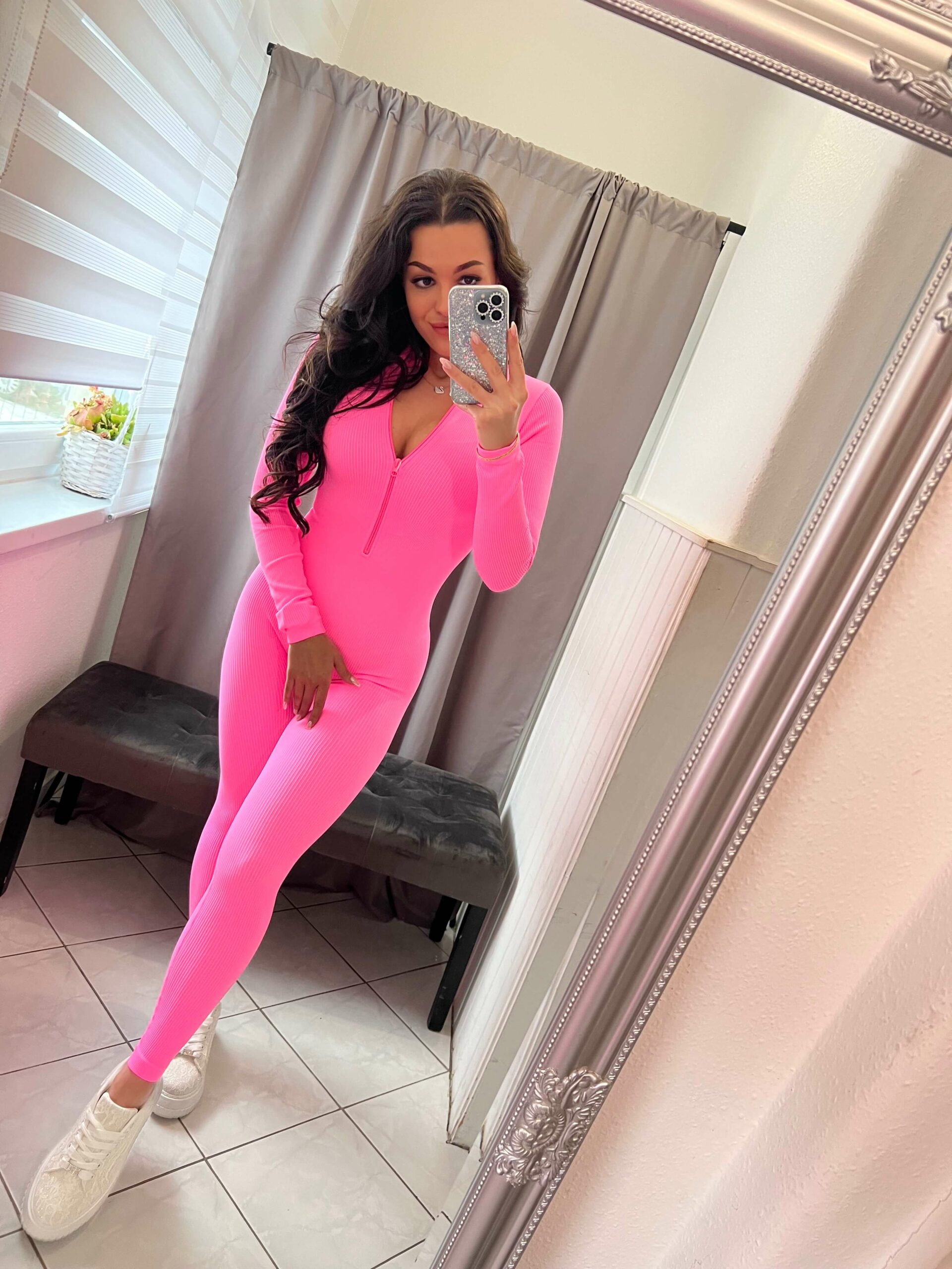 Remi alakformáló cipzáras neon pink overál - Image 3