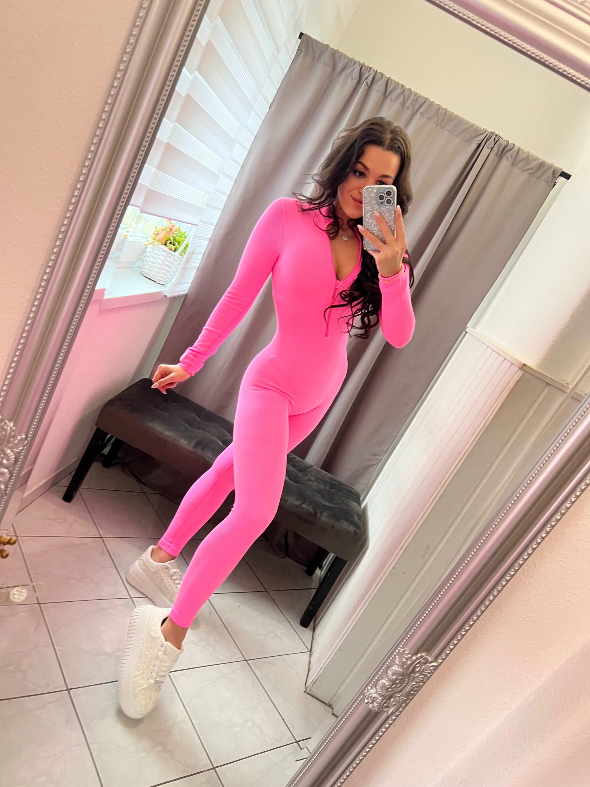 Remi alakformáló cipzáras neon pink overál - Image 2