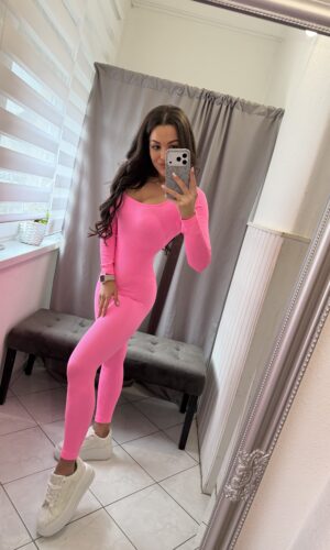 Arina bordázott alakformáló neon pink overál