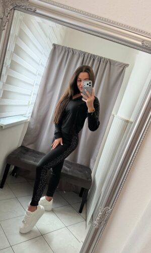 Nelli kétrészes szürke ocelot mintás fekete szett