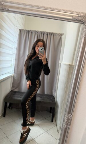 Nelli kétrészes fehér ocelot mintás fekete szett