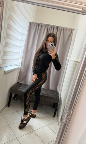 Nelli kétrészes ocelot mintás fekete szett