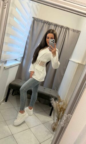 Zelli tüllös, csipkés fehér zakó