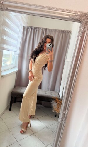 Ameli bő szárú ujjatlan bézs overál